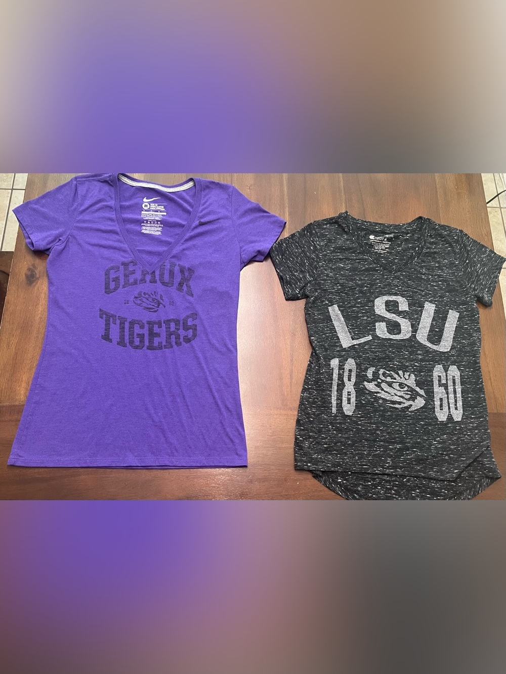 2 FOR 1: Women’s LSU V-Neck Short Sleeve Shirts! Size Medium. 💜💛 - Picture 2 of 14